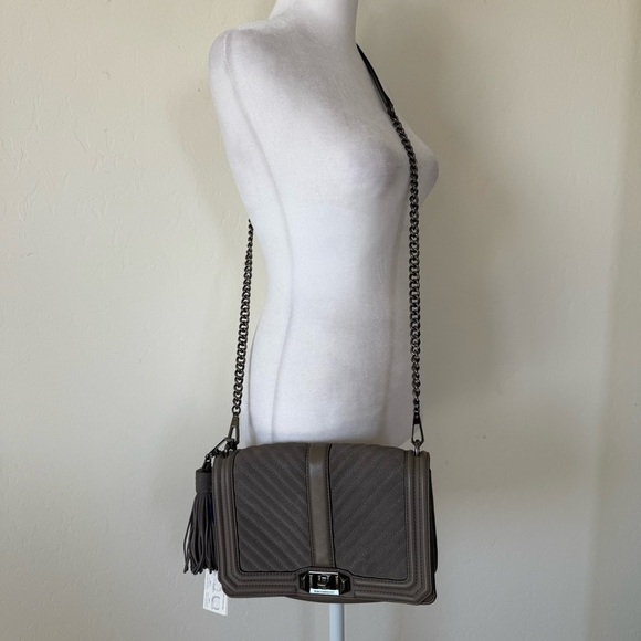 Rebecca Minkoff NWT Love Gray Suede Chevron Quilted Crossbody Tassel Bag Purse - Picture 2 of 11